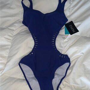 One piece blue bathing suit
